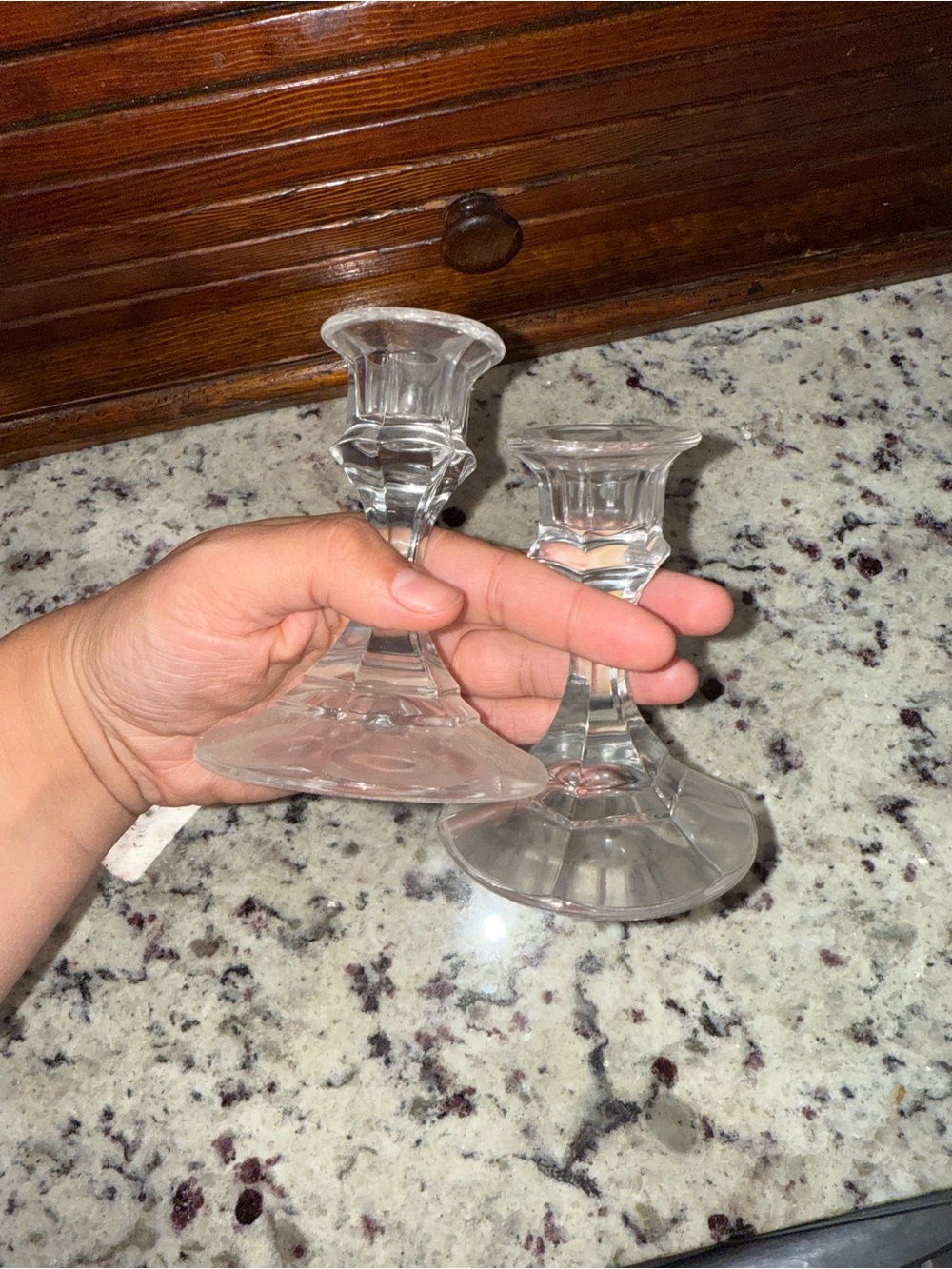 Clear Glass Taper Candle Holders - Set of 2